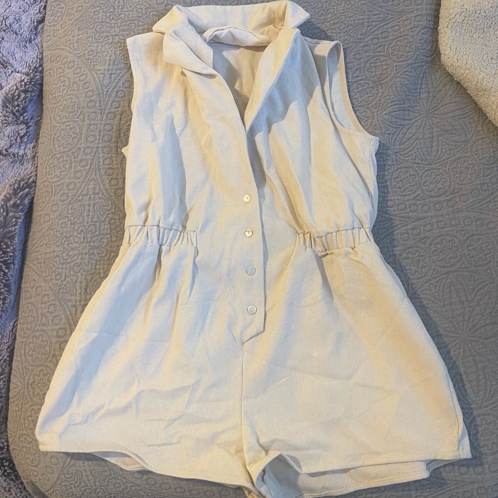 Bobbles and Lace Cream Romper